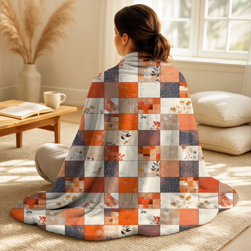 Warm Quilt I - couverture douce en patchwork, jeté en peluche rustique