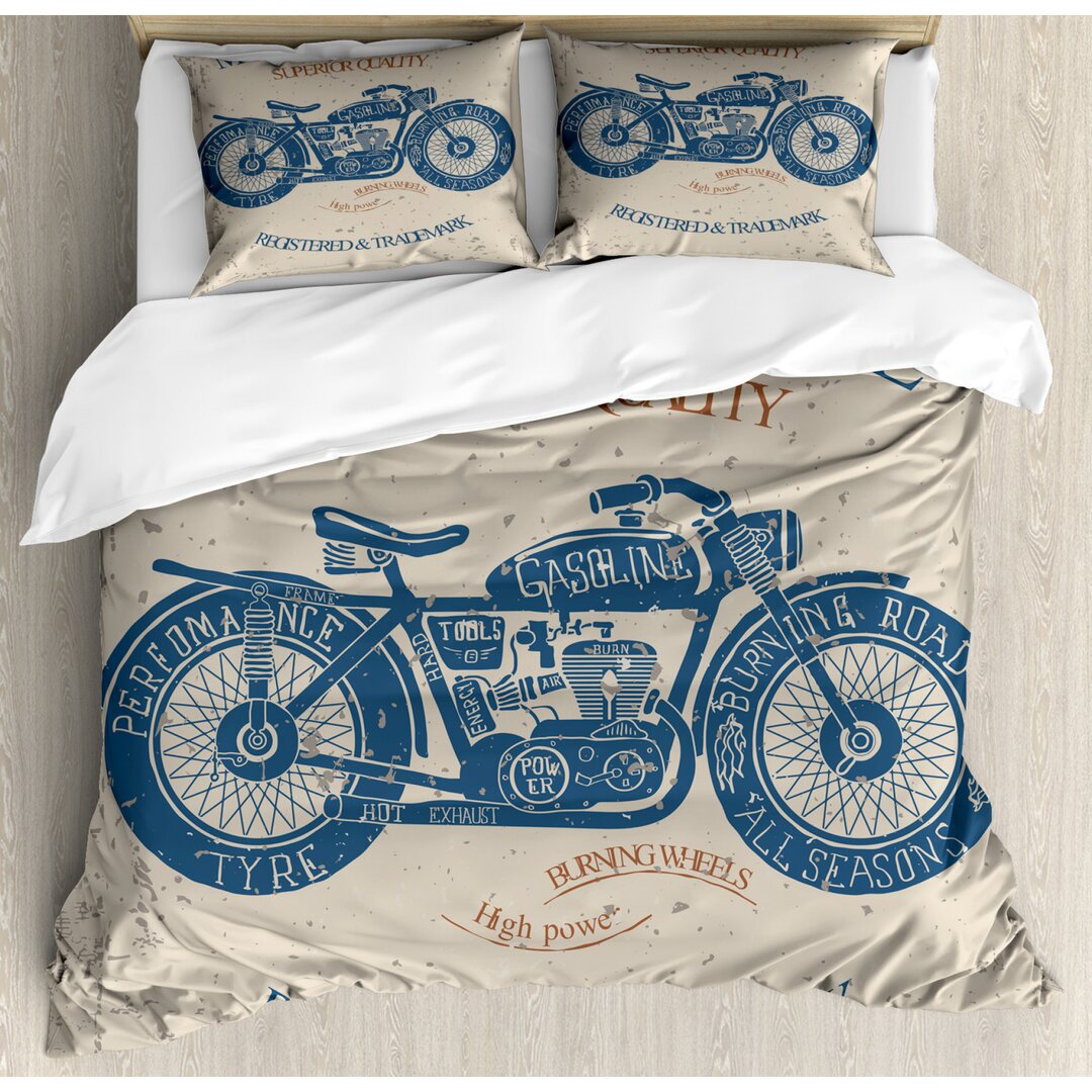 Bettbezug Set, Retro Chopper Reiter, Motorrad, Blaugrau Tan