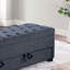 Compartiment de rangement contemporain contemporain en tissu bleu gris avec tiroir sous le siège et coussins, H 60 po x 19 po x 19 po, structure en bois massif-1303368969