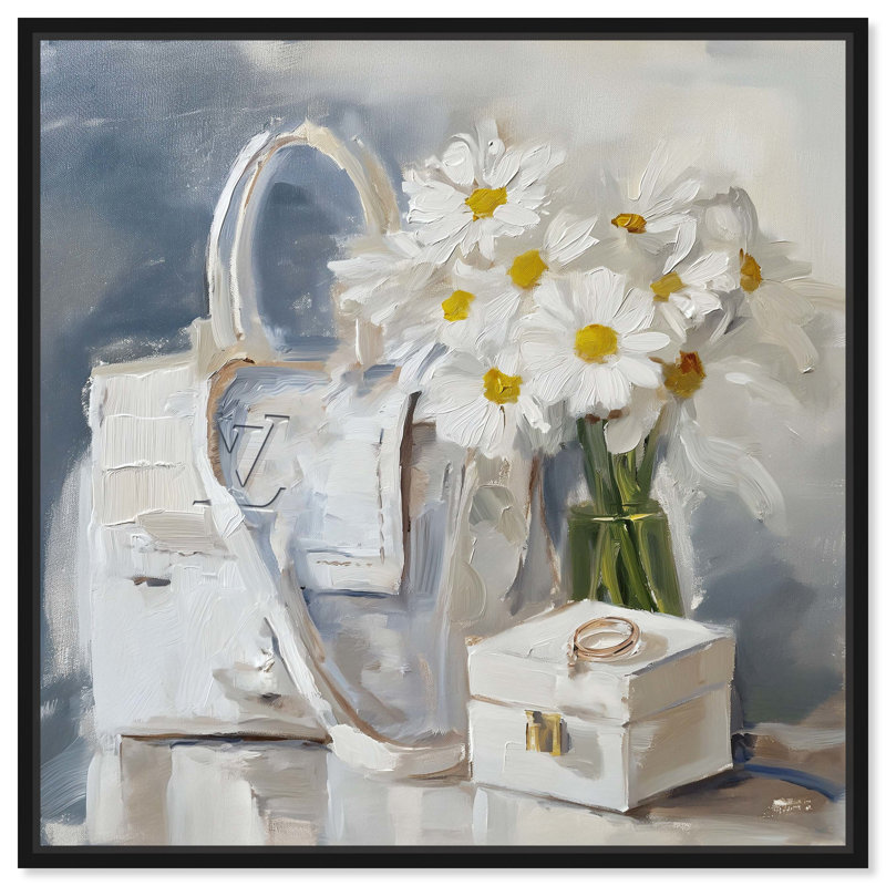 «Purse And Daisies Chic Farmhouse Wall Art» par Art Remedy, Cadre noir, H 21 po x l 21 po