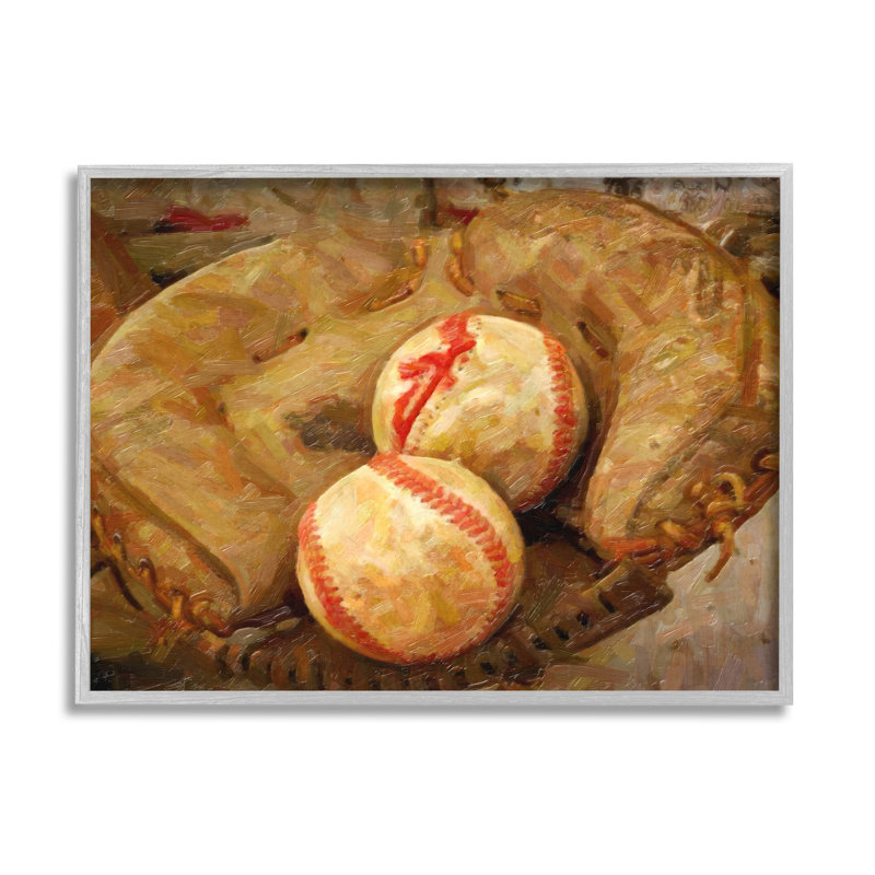 Gant de baseball détaillé contenant des ballons de sport, H 16 po x l 20 po x P 1,5 po, Estampe numérique Farmhouse
