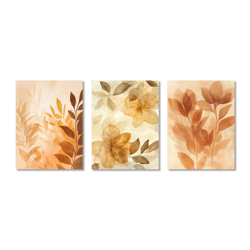 Caramel Botanical Fade - ivoire géométrique, ensemble d'art mural en métal 3 pièces, H 32 po x l 72 po