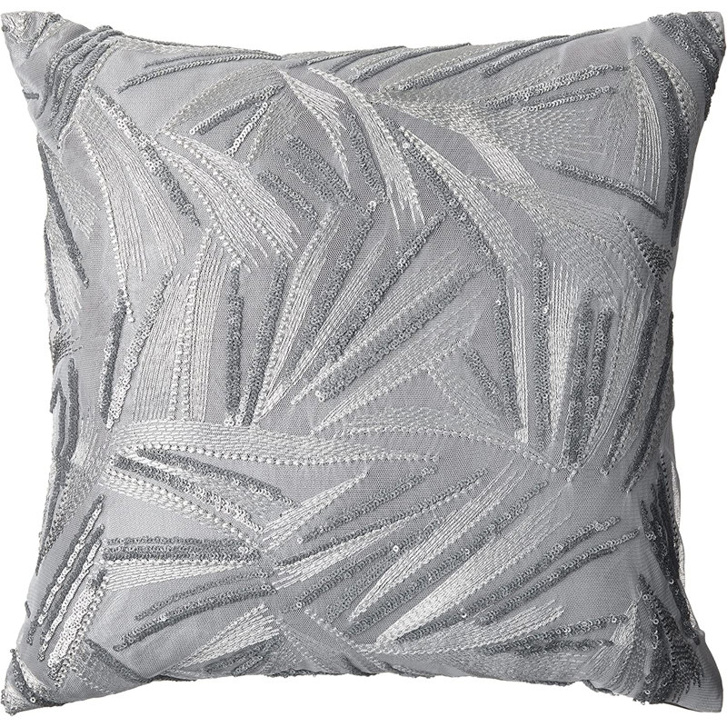Rosetta Wheat Spikelets Pattern Embroidered Throw Pillow, Silver