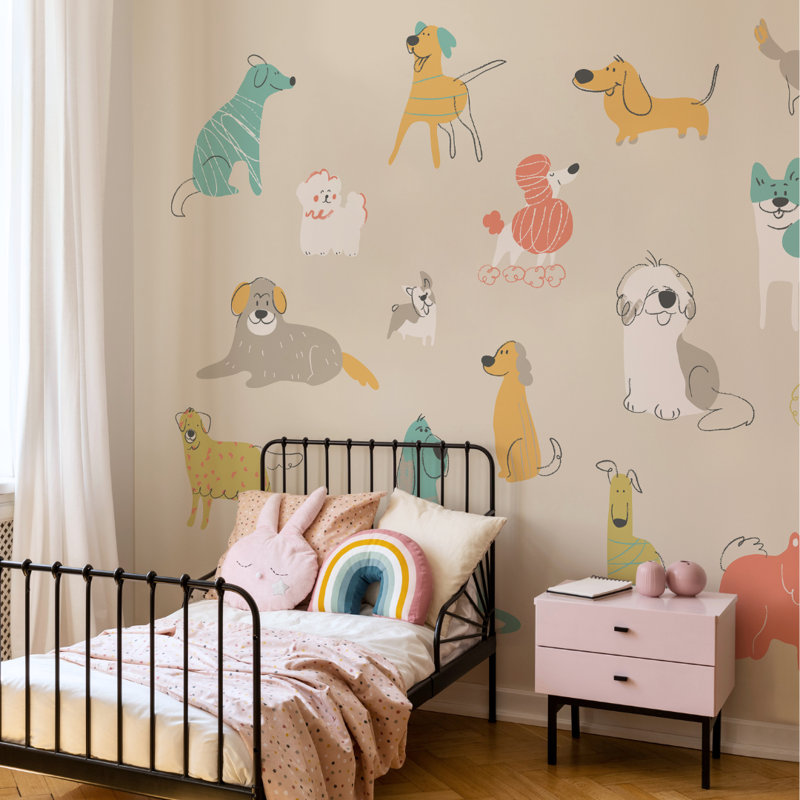 Happy Dogs - Wall Mural, 240cm L x 300cm W , Gold