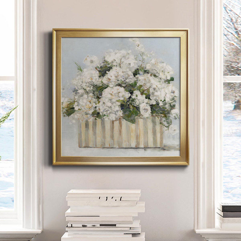 Sweet Hydrangeas - Toile encadrée de qualité supérieure - prête à être accrochée, H 34,5 po x l 34,5 po x P 1,5 po, Or
