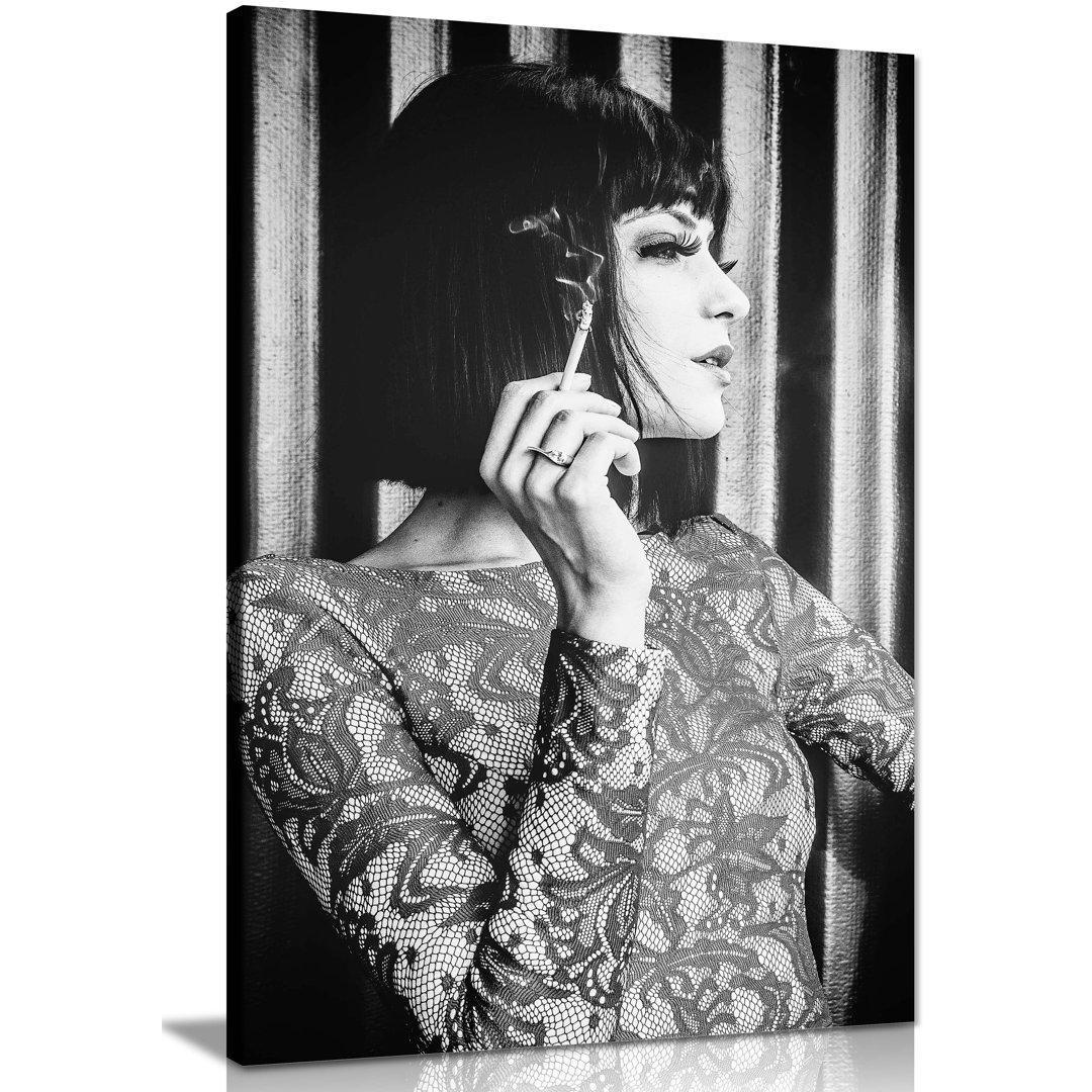 Elegant Woman Smoking Cigar - Wrapped Canvas Print