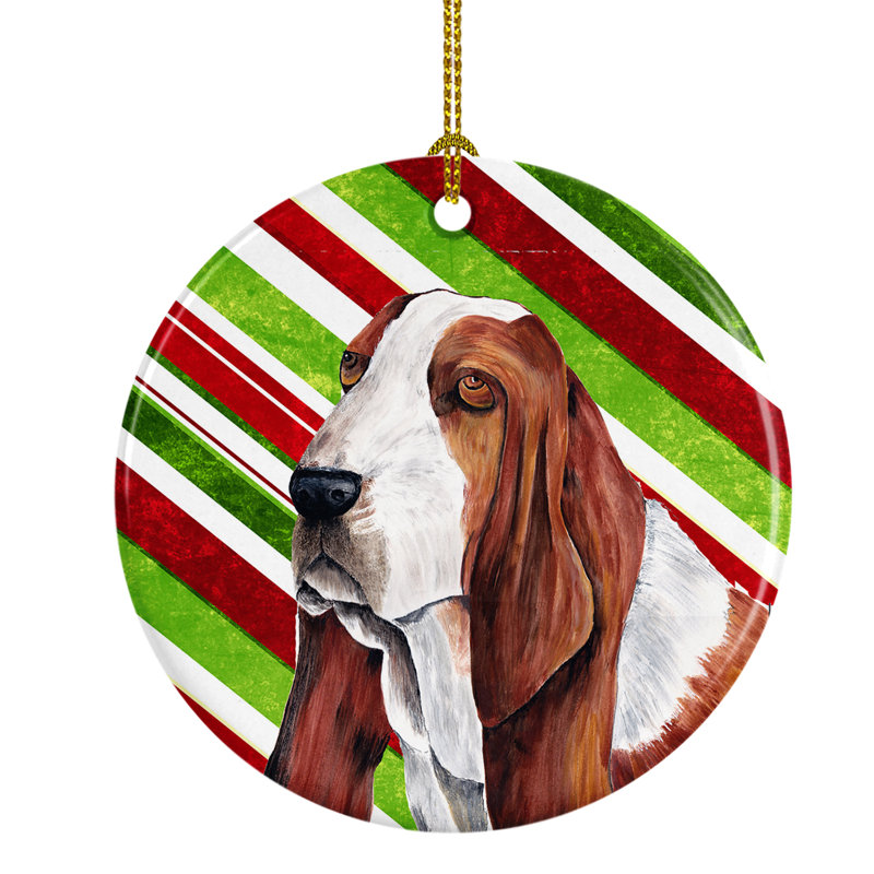 Ornement figurine suspendu en céramique de noël hound basset