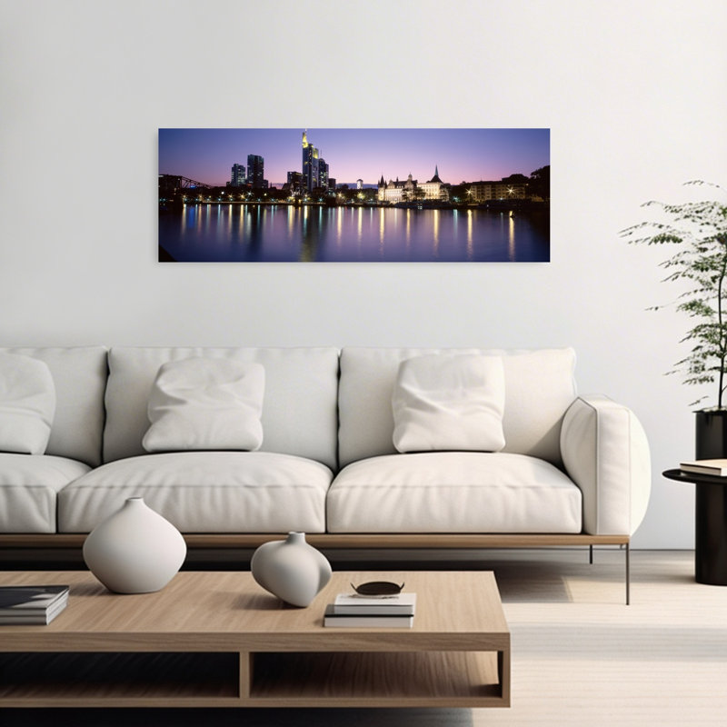 Skyline In Evening Main River Frankfurt Germany by Bo Brännhage - Wrapped Canvas Panoramic Print, 40.64 cm H x 121.92 cm W