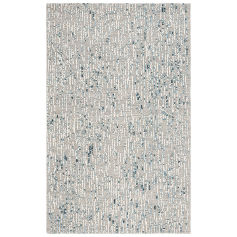 Rudiger Abstract Hand Tufted Wool/Cotton Abstract Rug in Gray/Blue, Rectangle 4' x 6'
