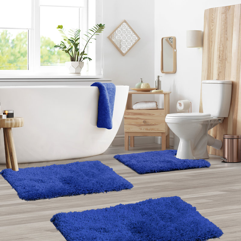 Ensemble de 3 tapis de salle de bain Kriebel, Bleu royal