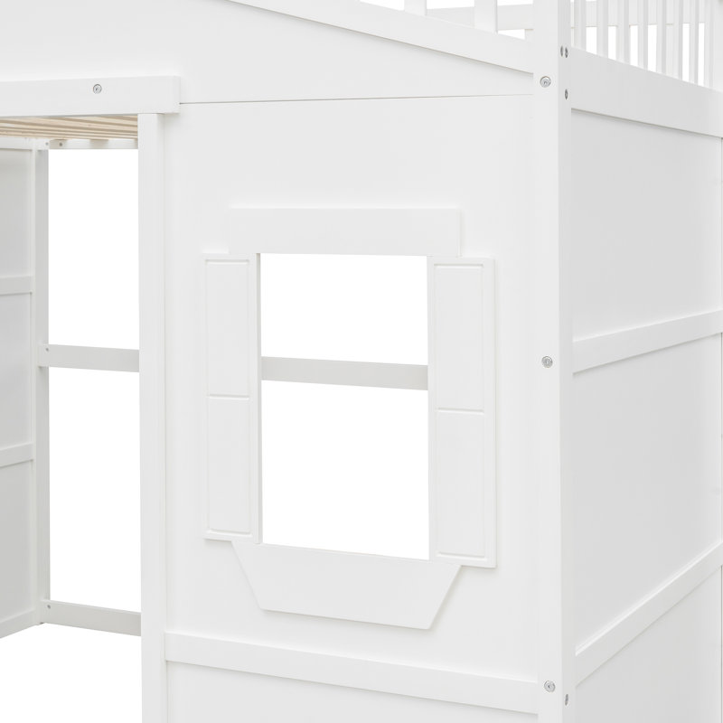 Lit mezzanine blanc avec structure en bois massif pour une utilisation durable dans une chambre à coucher gracieuse, Full