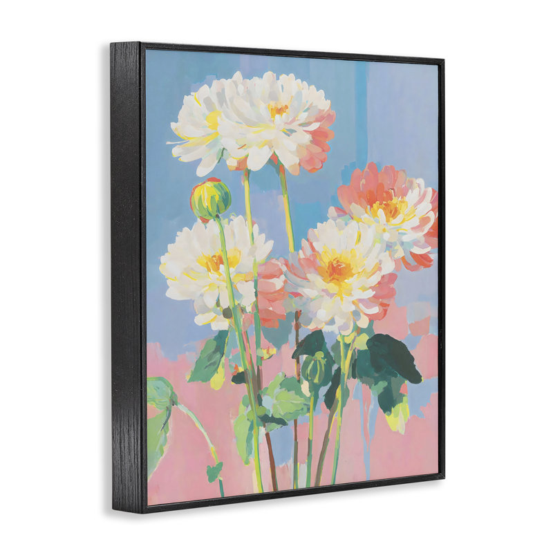 Impressions colorées de chrysanthèmes, giclée encadrée, design par Sissi et Seb, 14 x 11, Midnight Black Giclee Framed