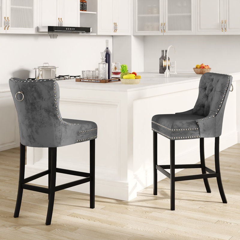 Bar Stools, Set Of 2 Upholstered Breakfast Stools, 27.5" Tall Bar Stools, Breakfast Bar Chairs With Footrest And Back, Counter Bar Stools, For Dining Room, Kitchen, Bar