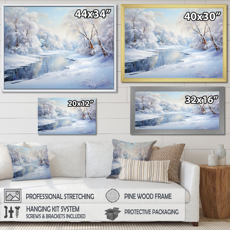 «Winter River Snow Charm Landscape IV - Snow», reproduction sur toile encadrée, H 24 po x l 32 po x P 1 po, Toile tendue