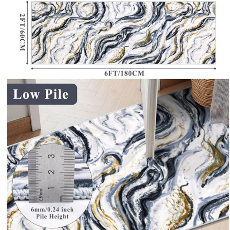 Tapis de cuisine moderne et lavable Ruuner, L 72 po x H 24 po, Blue Abstract