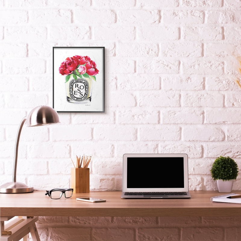 « mode stylisé rose fleur », art textuel, H 20 po x l 16 po, Giclée encadrée noir minuit