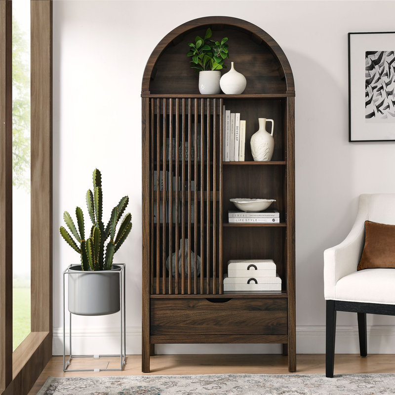 Vaughn 71" Arched Storage Display Cabinet, Walnut