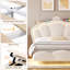 Cadre de lit flottant avec rangement, lit plateforme tapissier en velours avec compartiment de rangement caché et station de charge, tête de lit à couronne en forme de nuage, beige et rose-1033155753-1033155756