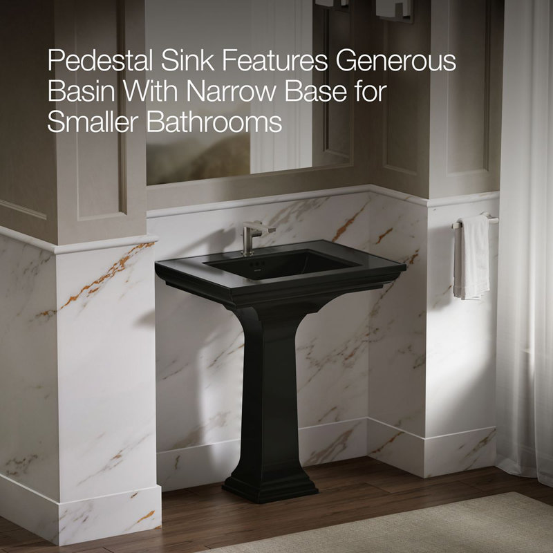 Memoirs® Stately 24" Pedestal Bathroom Sink with 4" Centerset Faucet Holes, Black, Single, 34.75" H x 22.19" W x 30.69" L
