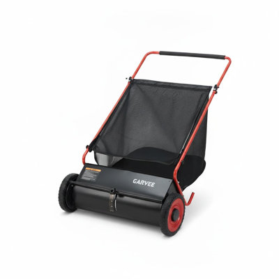 Efficient Yard Cleanup Push Lawn Sweeper – 26-In Leaf & Grass Collector, 7 Cu. ft. Rider, 4 Spinning Brushes, Adjustable Height, Durable Rubber Tires – Perfect for Lawns & Artificial Turf, Red + Black