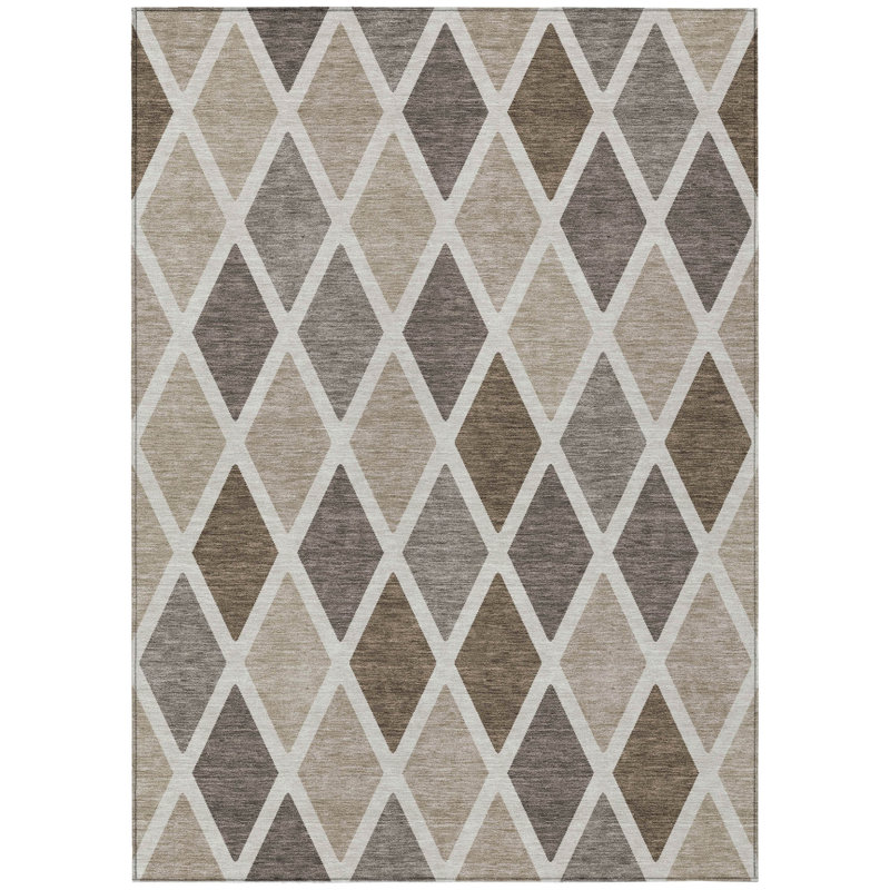 Tapis extérieur lavable à motif géométrique beige et brun 3 pi x 5 pi