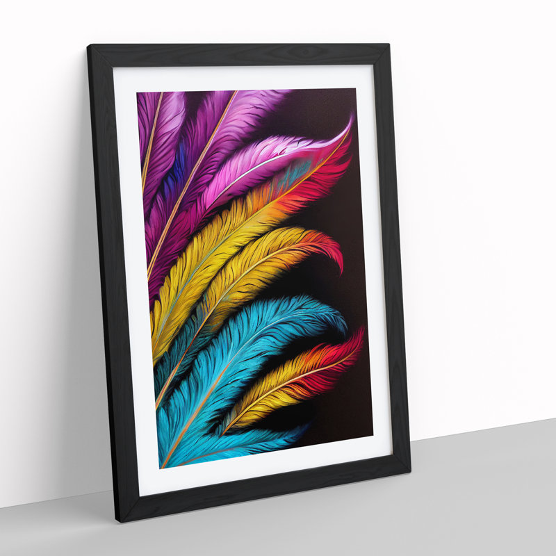 Vibrant Feathers No.2 - Wall Art, 48cm H x 36cm W x 3cm D, Black Framed Paper, White