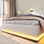 Upholstered 4Ft6 Ottoman Bed Frame With 360 Surround Led Function With Charging Function Hydraulic Storage Bed Frame With Large Storage Space  (No Mattress)-1950811385-1960380345