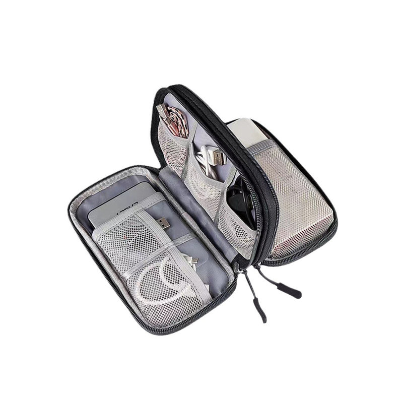 Sacoche de rangement électronique portable à double compartiment, 19 cm x 11 cm x 4,5 cm, rangement portatif pour câbles, batterie externe et accessoires technologiques de voyage