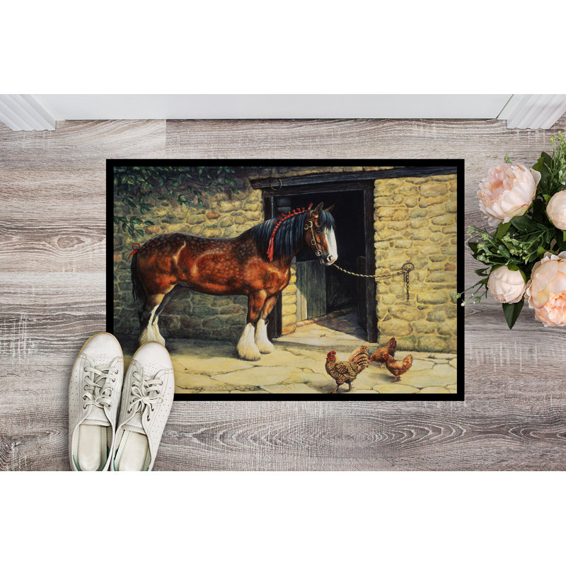 Paillasson d’extérieur antidérapant à cheval et poulets daylann, Rectangle 2 pi x 3 pi