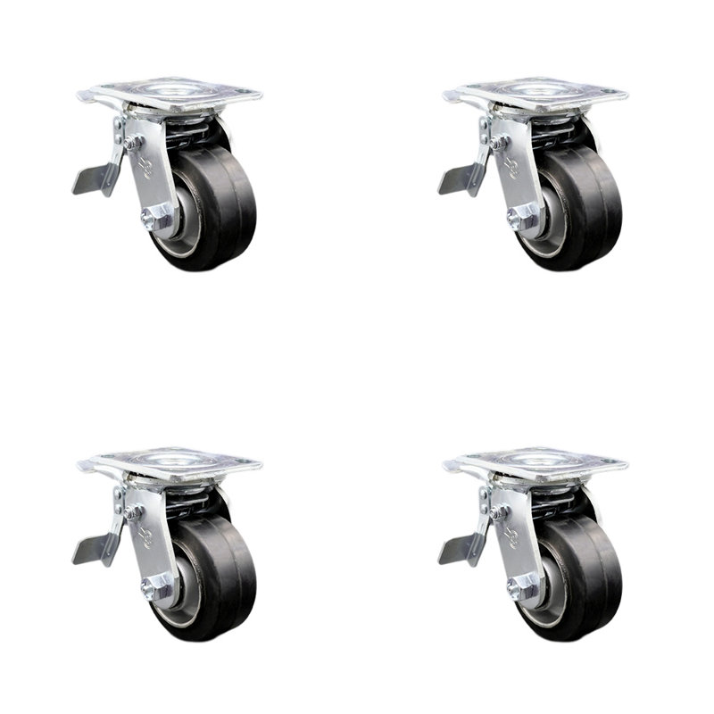 Ensemble de roulettes en caoutchouc sur aluminium de 4 pouces avec roulement à billes et frein à verrouillage total SCC