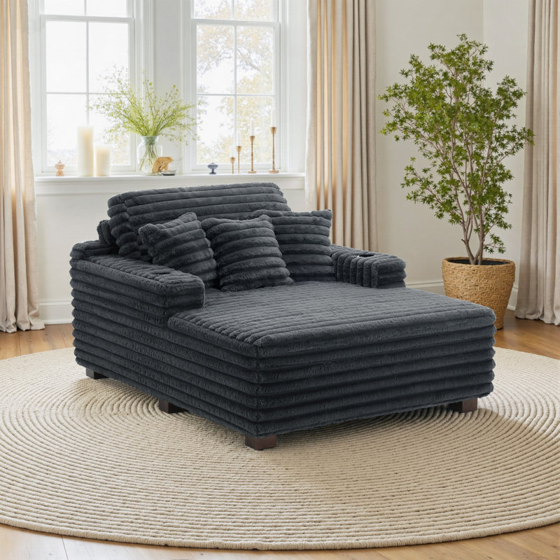 Upholstered Chaise Lounge, Dark Grey