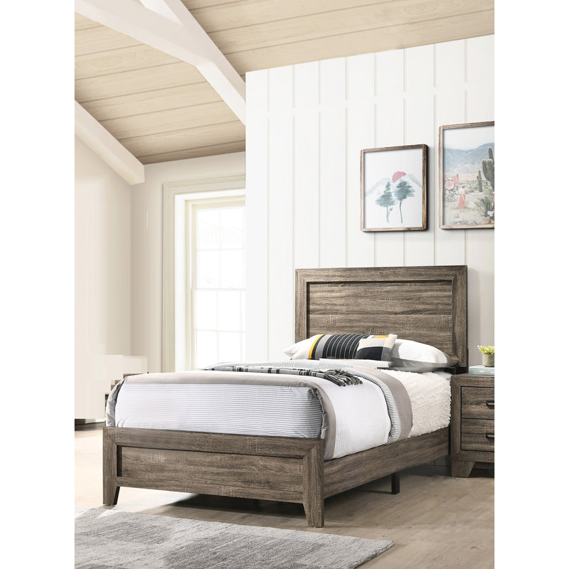 Lit à panneaux contemporain en bois gris