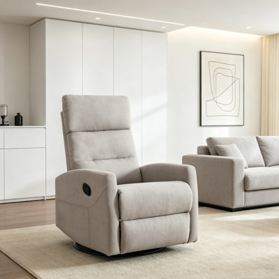 Fauteuil inclinable manuel en tissu gris, chaise berçante coulissante et pivotante pour le salon et la chambre à coucher
