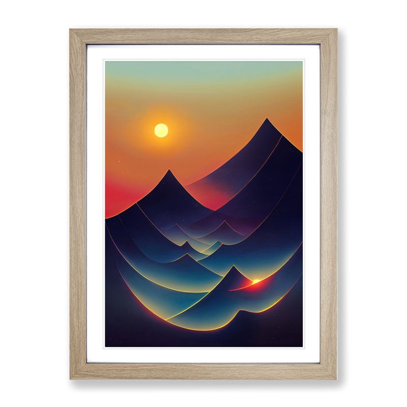 Abstract Mountain Sunset No.1 - Wall Art, 66cm H x 48cm W, Oak Framed