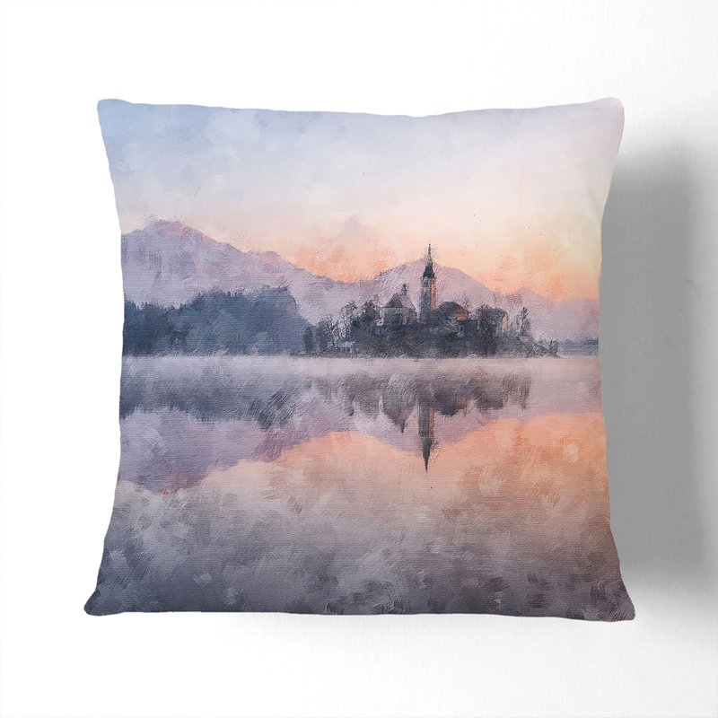 Wintertime at Lake Bled in Slovenia Cushion with Filling, 40cm H x 40cm W x 15cm D