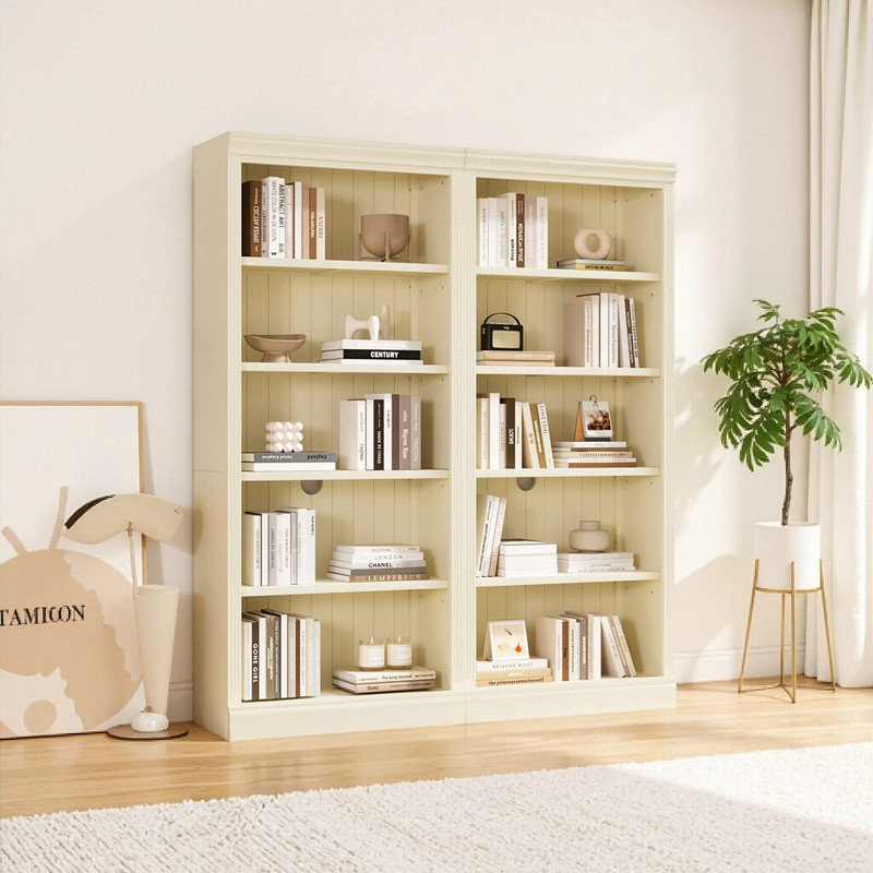 Ensemble de bibliothèque à 5 niveaux DEL, structure en bois massif, 55 lb / tablette, tablettes réglables et éclairage intégré