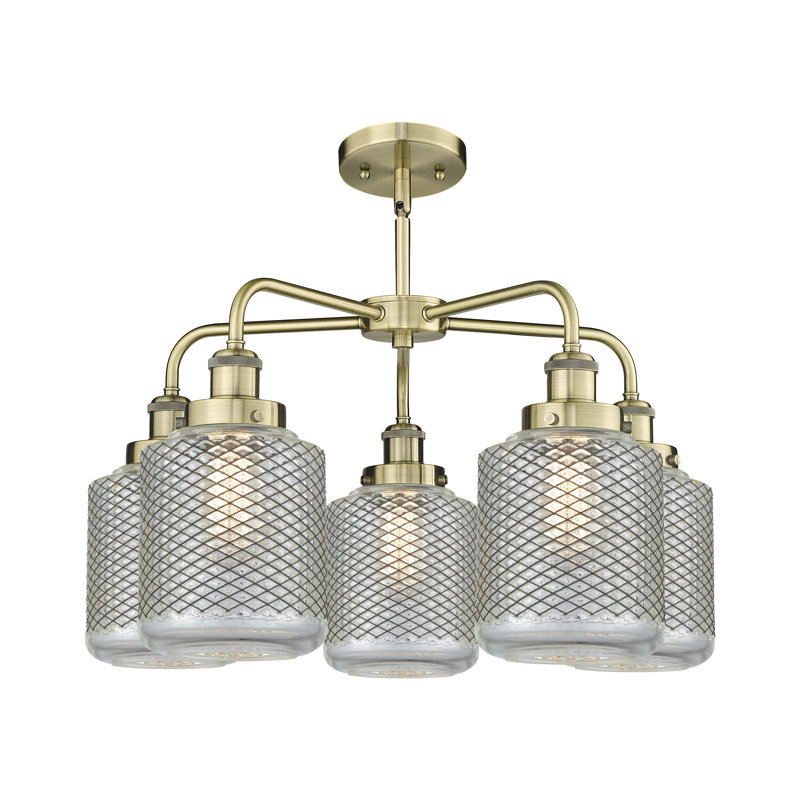 Lustre classique / traditionnel 5 lumières en verre à intensité variable Edison, Laiton antique