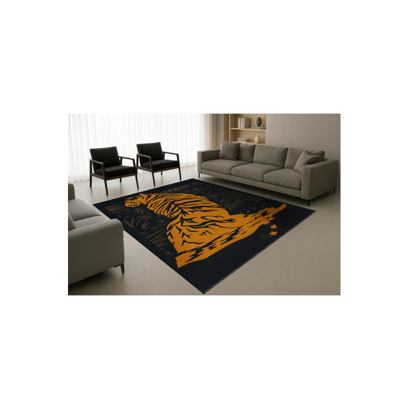Tapis tissé crème à imprimé tigre Mosso, 3'3" x 9'10"