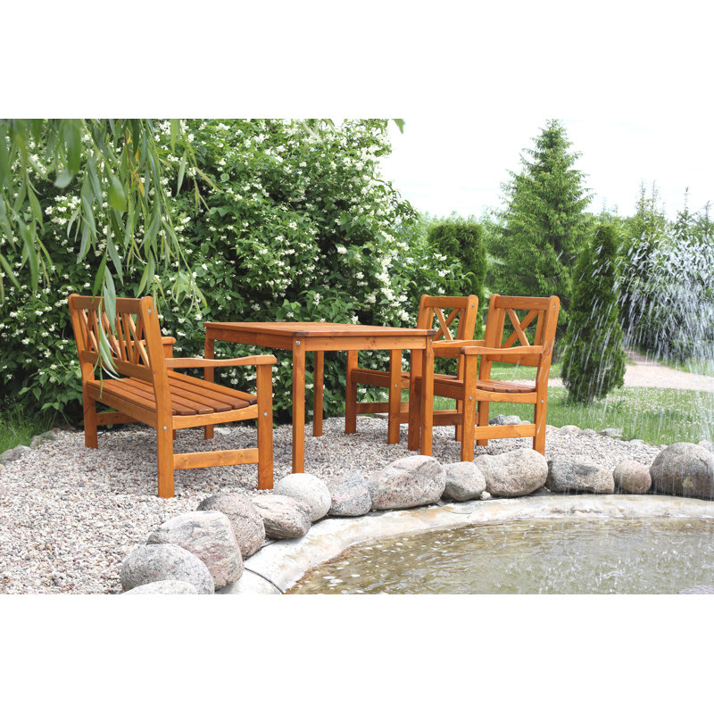 Ardilla 5 - Person Solid Wood Patio Dining Set Rectangular Table, Honey