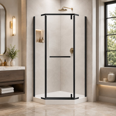 Cabine de douche néo-angle Cascada de l 36 po x P 36 po x H 72 po avec verre trempé transparent de 1/4 po, cadre en acier inoxydable, film de sécurité et revêtement Nano facile à nettoyer, base non incluse