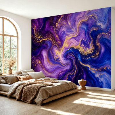 Wall Mural Peel and Stick Wallpaper Elegant Marble Effect Art Shimmering Golden Highlights Self-Adhesive Removable Contact Paper Wall Decor for Living Room Bedroom 69"H x 96"W