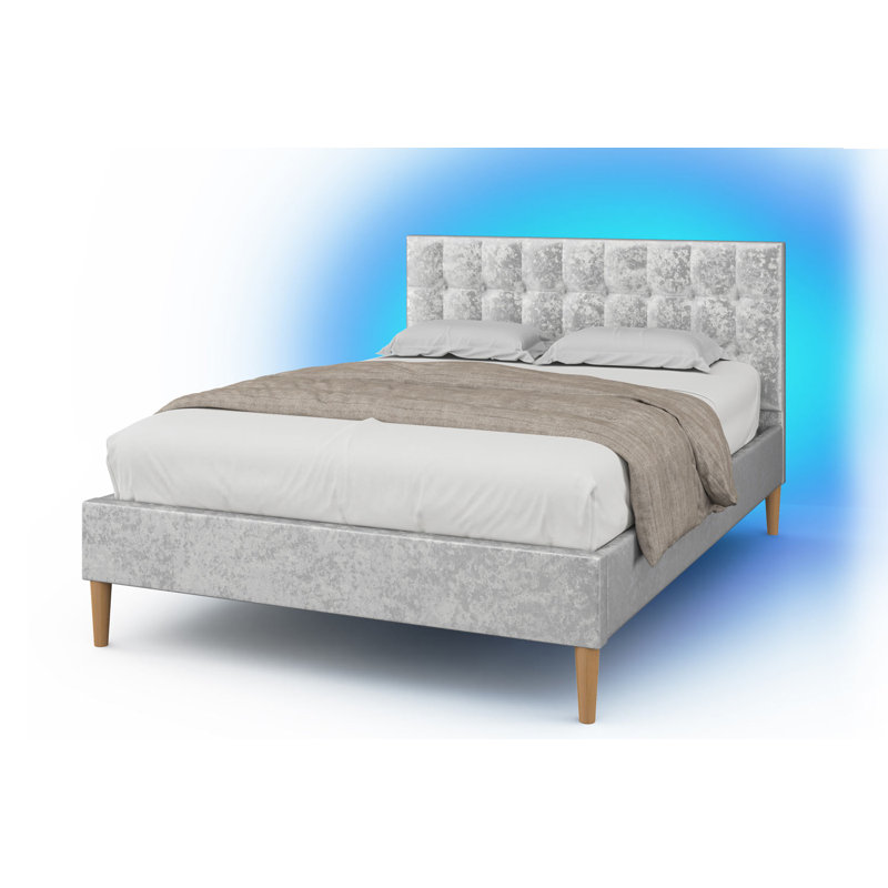 Elsea Upholstered Bed with Mattress, Silver, Memory Foam, Kingsize (5')