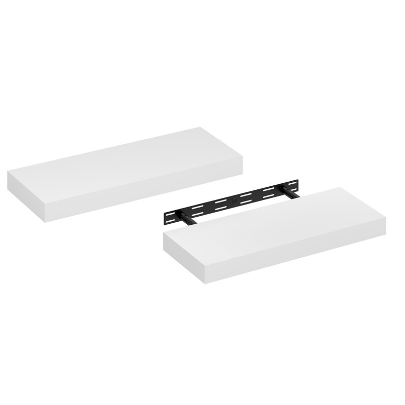 Furinno TANNA Floating Shelves for Wall Set of 2, 9 x 24 Wall Shelf, Wall Mounted Floating Shelf with Invisible Bracket, 2-in Thick Shelf, for Bathroom, Living Room, Bedroom, Home Office, White