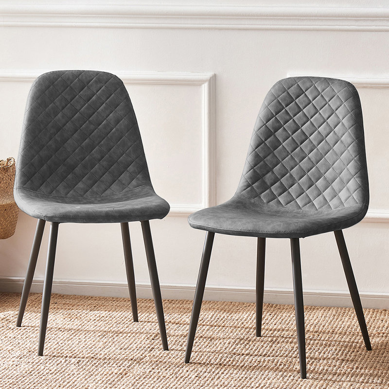 Wales Modern Upholstered Faux Leather Dining Chair, Black, Dark Grey