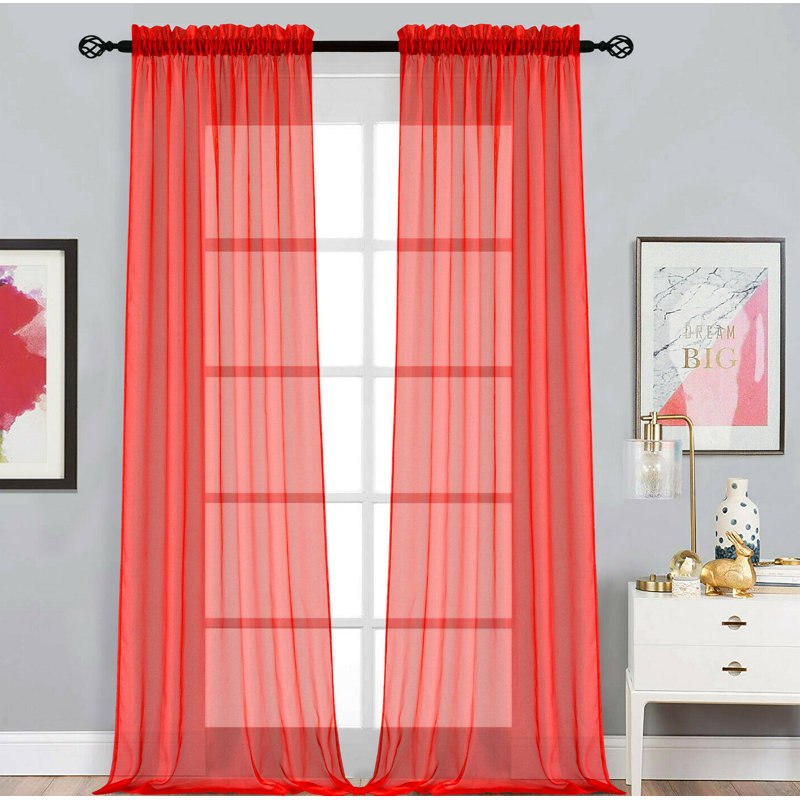 Rideaux transparents avec passe-tringle Dima, Rouge, l 52 po x L 95 po