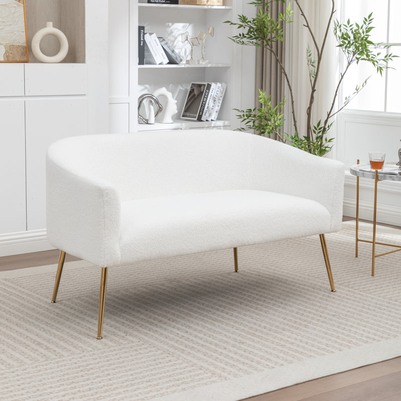 Upholstered Faux Fur Loveseat, Gold, White