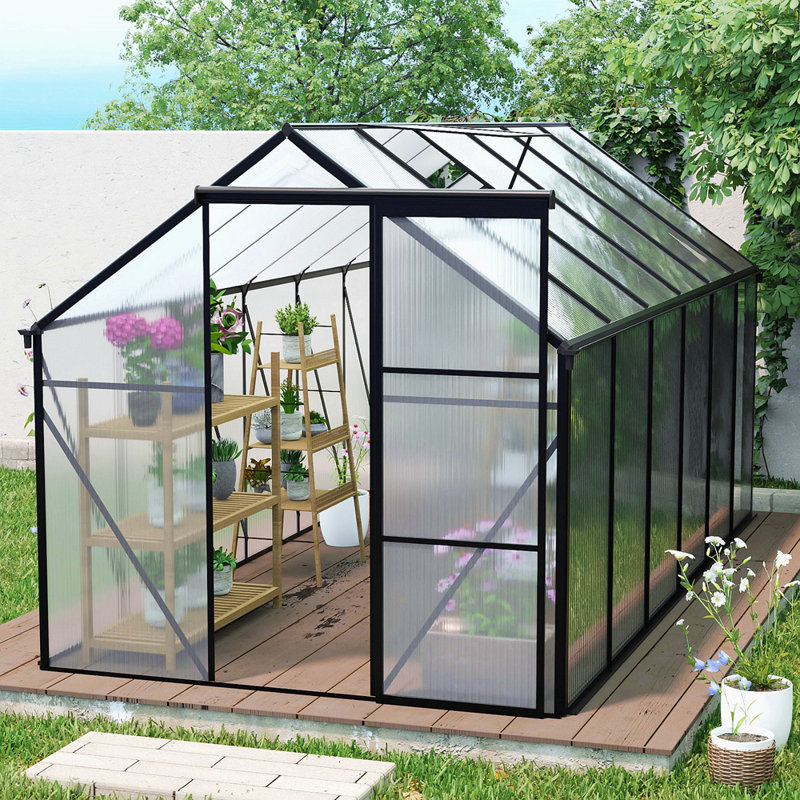 Base surélevée en polycarbonate de 6 pi x 12 pi et serres robustes en aluminium pour ancrage pour cour arrière en toute saison