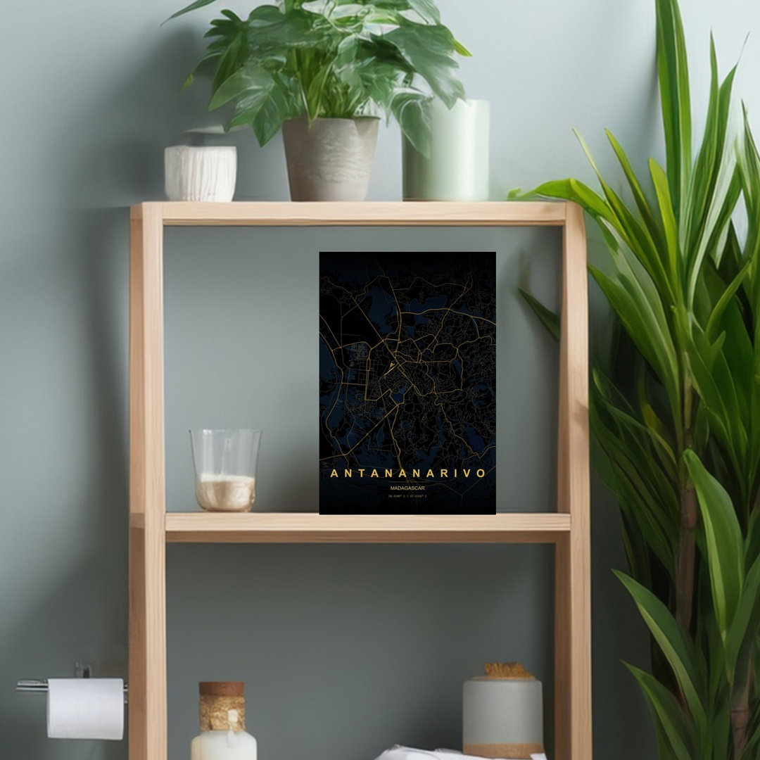 Antananarivo Night Map Abstract Elegant Minimalist City Wall Art Print