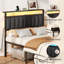 Bed Frame with Charging Station, LED Lights, Upholstered Headboard, 2-Tier Storage Shelve-1071383135-1040662038