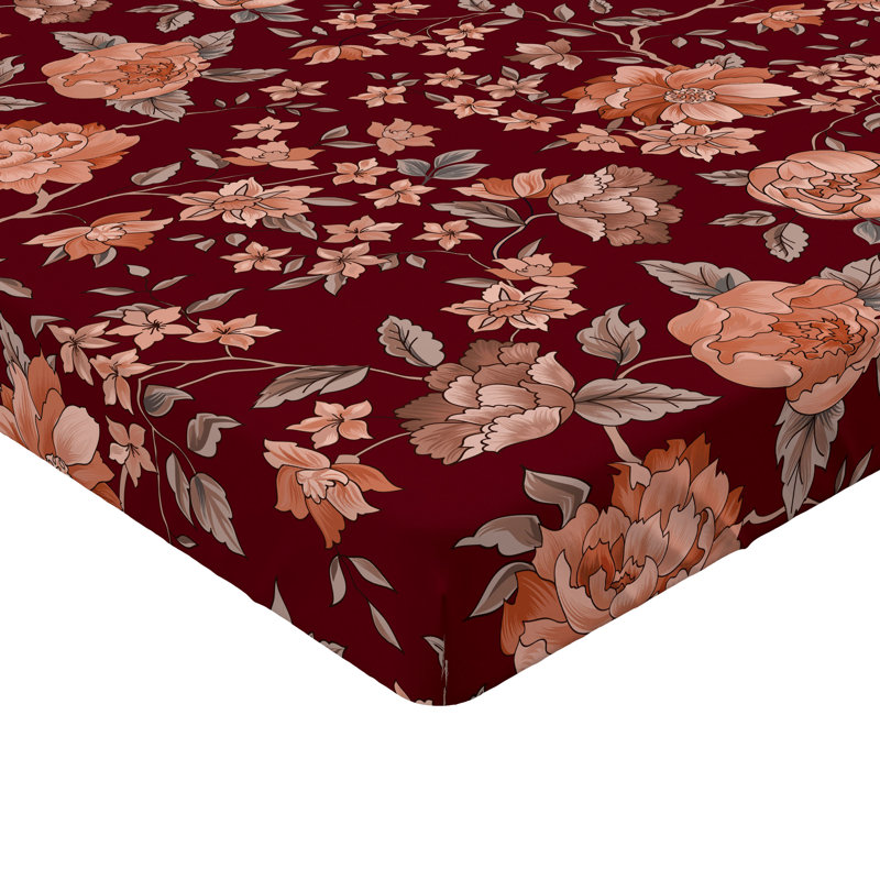Drap-housse Ambesonne, Framboise, corail, gris, bleu sarcelle / floral, Drap-housse de taille double